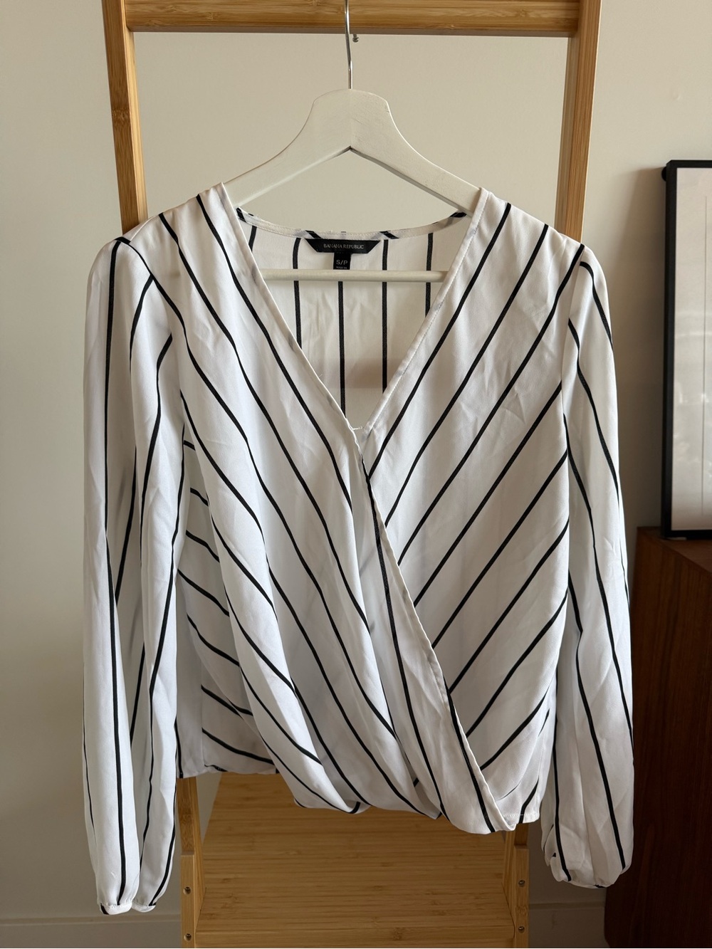 Banana Republic White Blouse with Black Diagonal Stripes